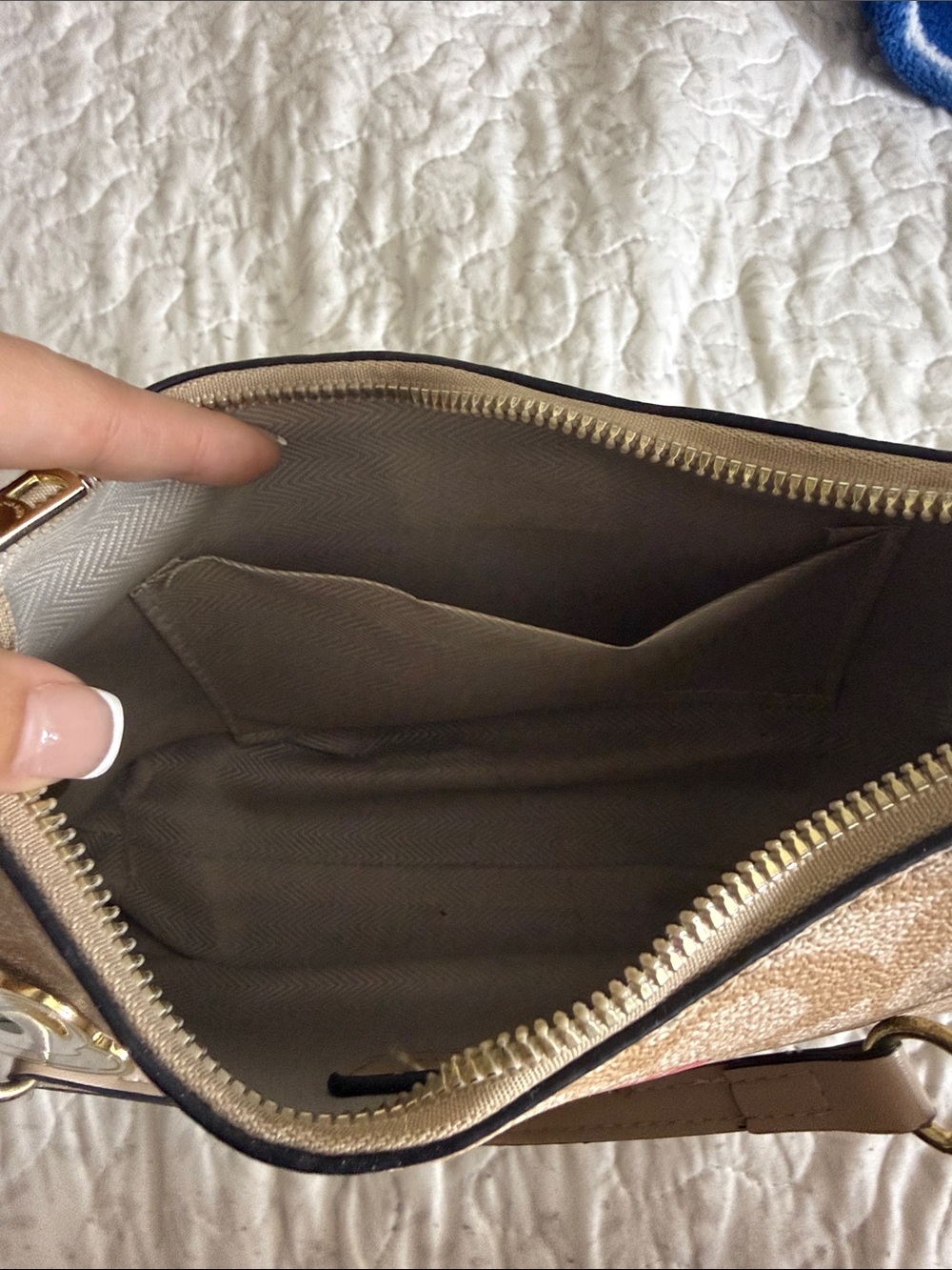 Coach Tan Strawberry-Print Shoulder Bag with Gold Hardware - Picture 2 of 2